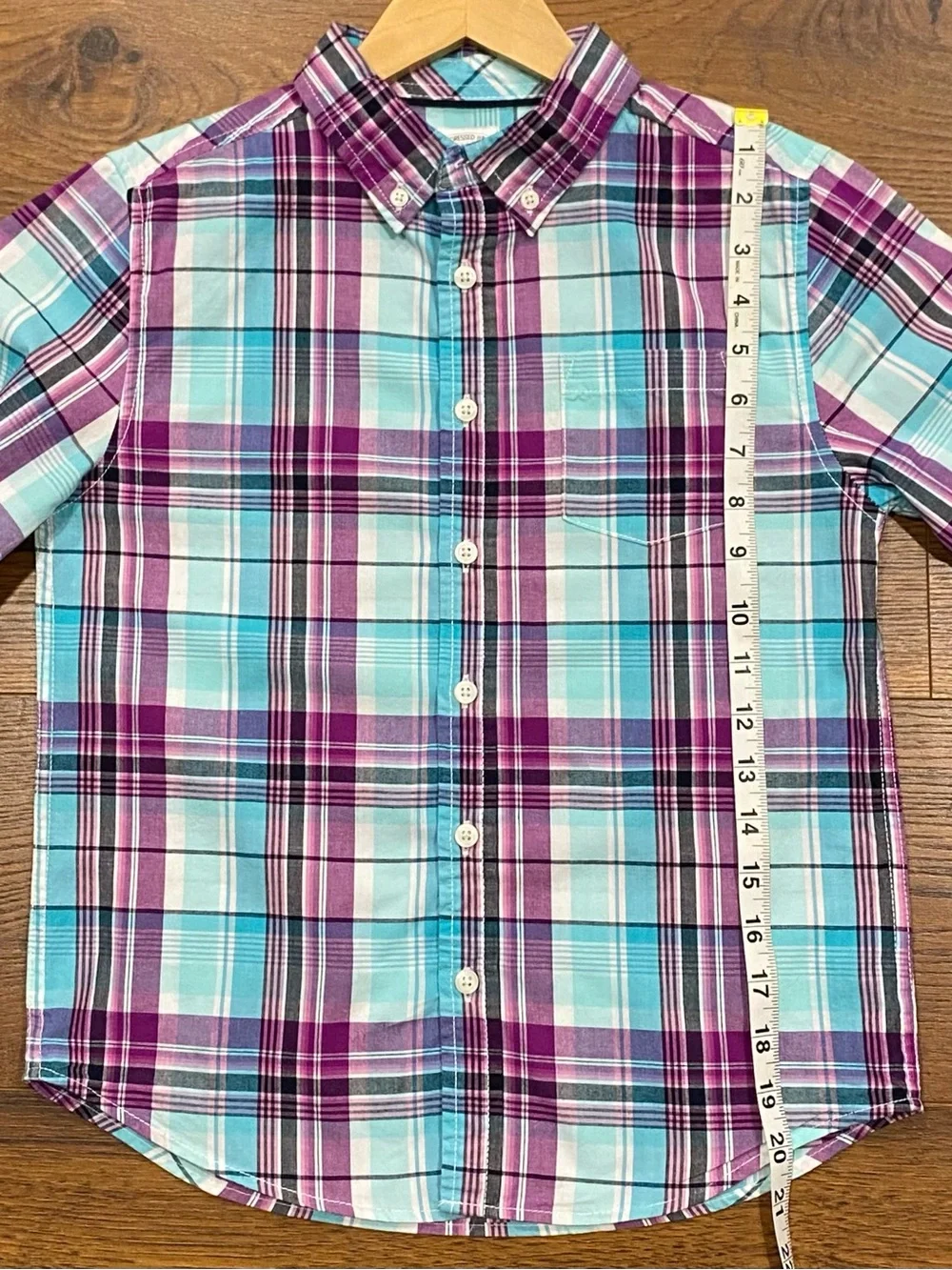 Gymboree Boys ‘Family Brunch’ Magenta and Turquoise Plaid Shirt Size M (7-8)